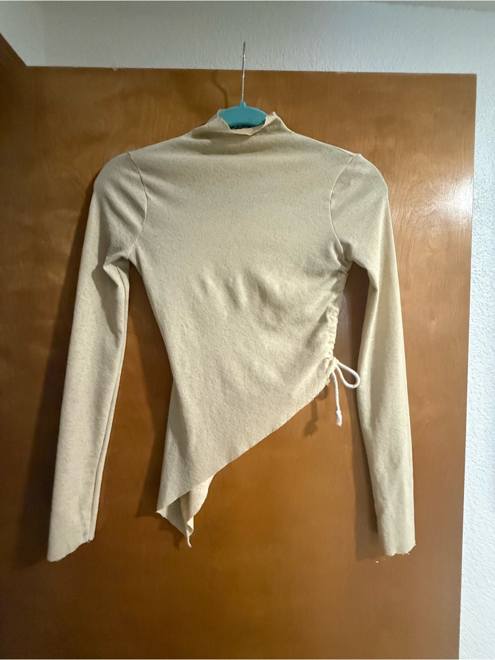 Asymmetrical Drawstring Long-Sleeve Top - Cream